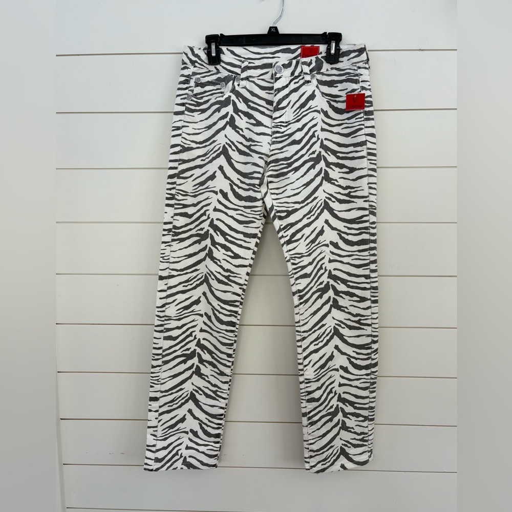 V Cristina Black and White Zebra-Print Straight Jeans